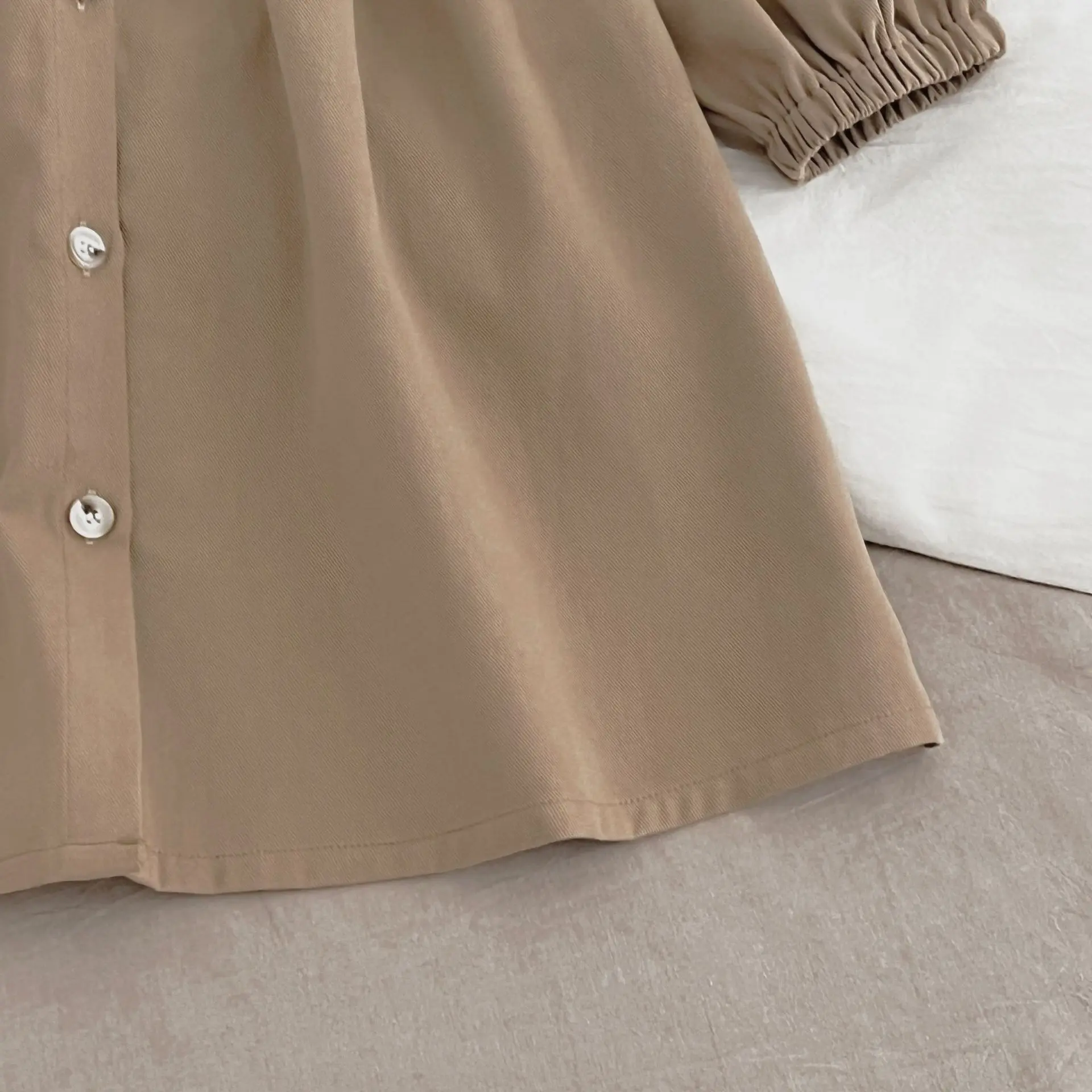 2026 Frühling Mädchen Kleid 2-6Y Kinder Prinzessin Kinder Party Braun Kleider Neue Lange ärmeln Baumwolle Retro Revers Mi Party Süße kleid – Detail 12