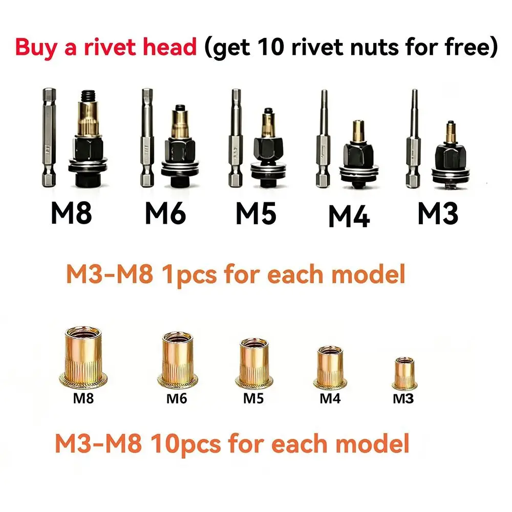 Carbon Steel Rivet Nut Tool Riveting Tool Heads Nut Set Rivnut Kit Simple Tool Threaded Rivet Nut Kit Riveting Work