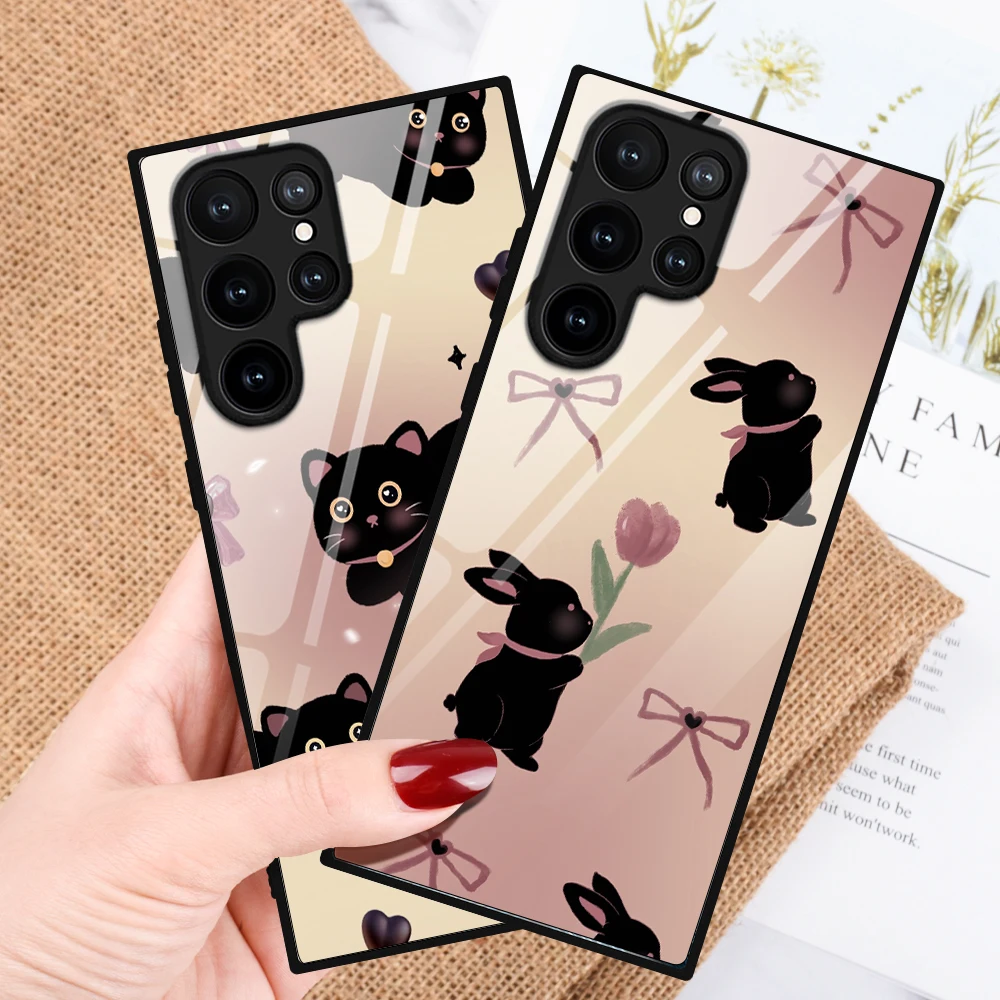 

Fashion Cute Rabbit Cases for SAMSUNG Galaxy S22 S23 S20 S21 Ultra FE 5G Note 10 20 S10 Plus S10e Glass Capas for SAMSUNG S21