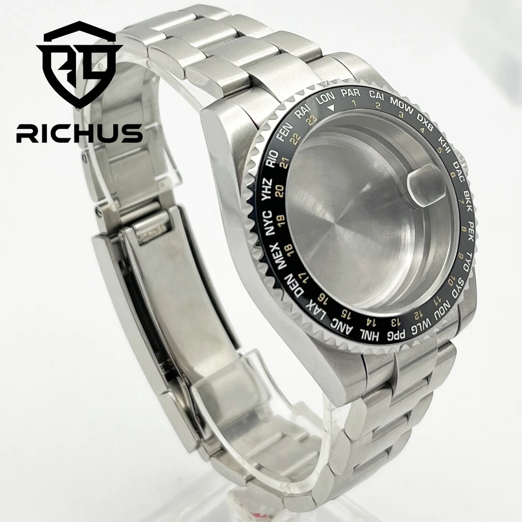 RICHUS 40mm caja de reloj plateada con cristal de zafiro compatible con NH35 NH36 NH34 ETA2824 2836 PT5000 Miyota8205 8215 Mingzhu DG2813 3804 movimiento