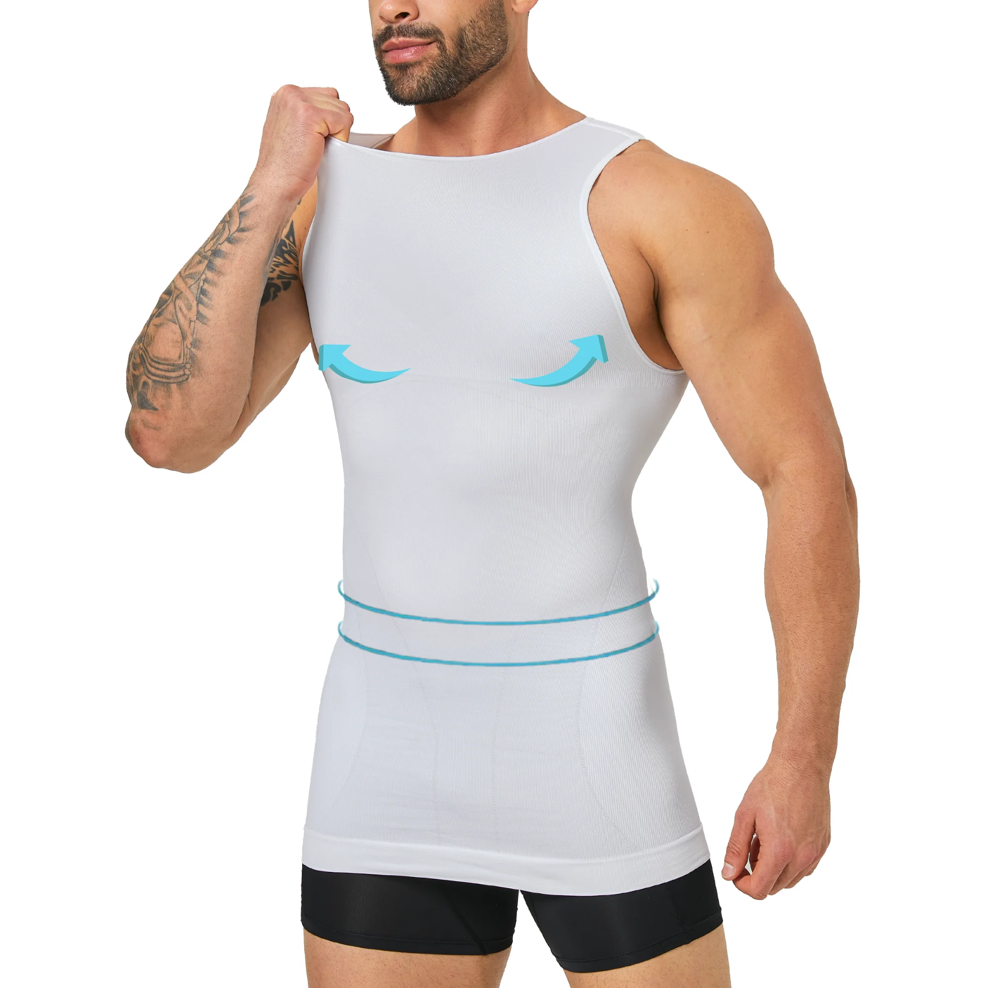 Men‘s Seamless Compression Tank Gynecomastia Chest Tummy Control Breathable Elastic Undershirt Gym Casual Base Layer