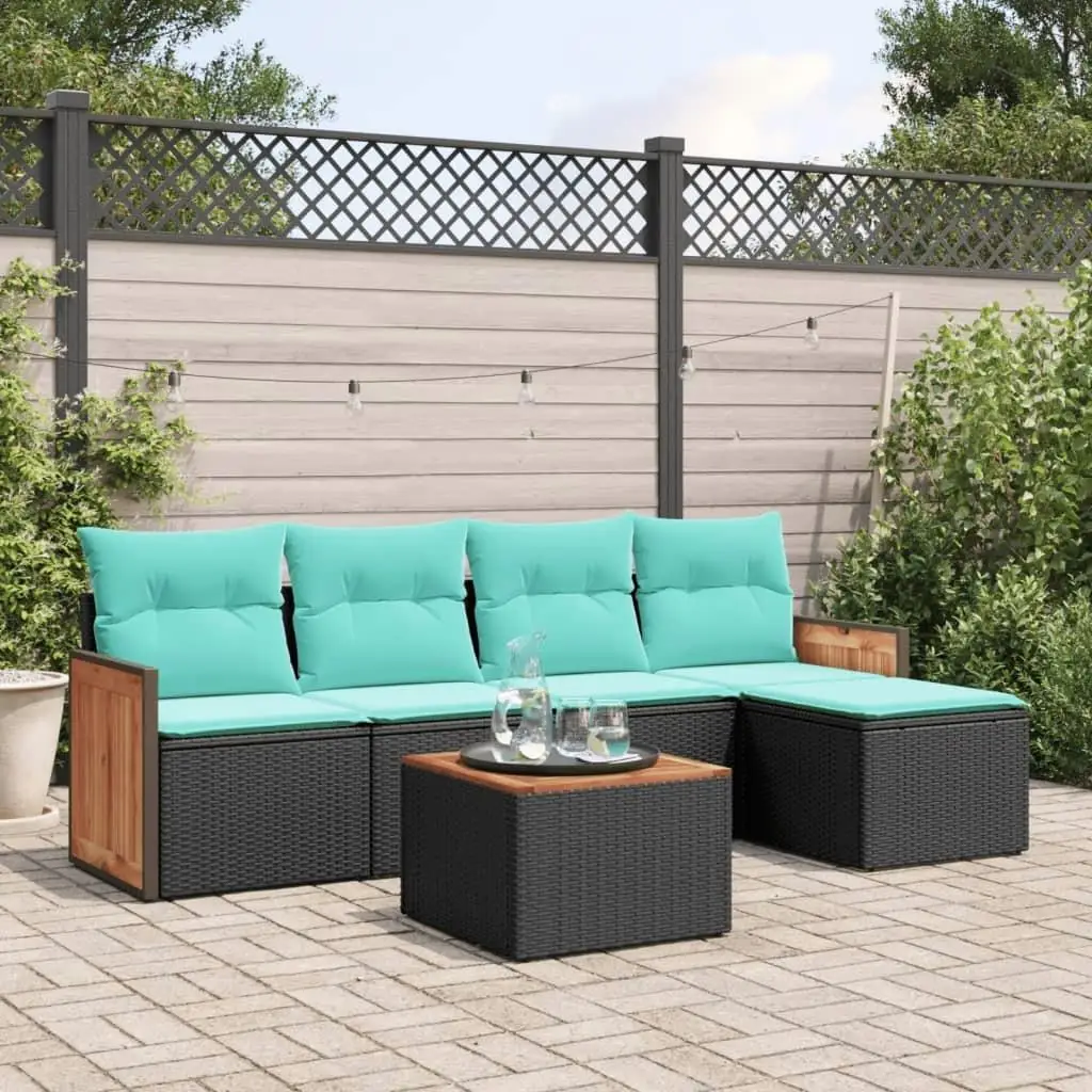 

6 Piece Outdoor Patio Sofa Set with Cushions Black Rattan Furniture Garden Lounge Seating