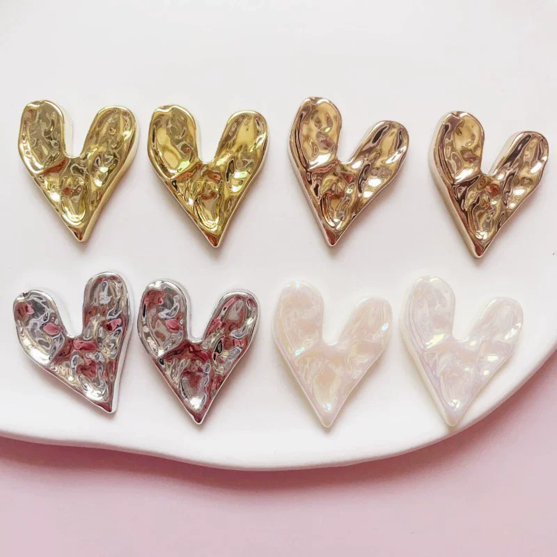 30Pcs Electroplated Metal Heart Resin Patch Accessories DIY Earring Hair Clip Making Supplies Jewelry Phone Case Decor Materials