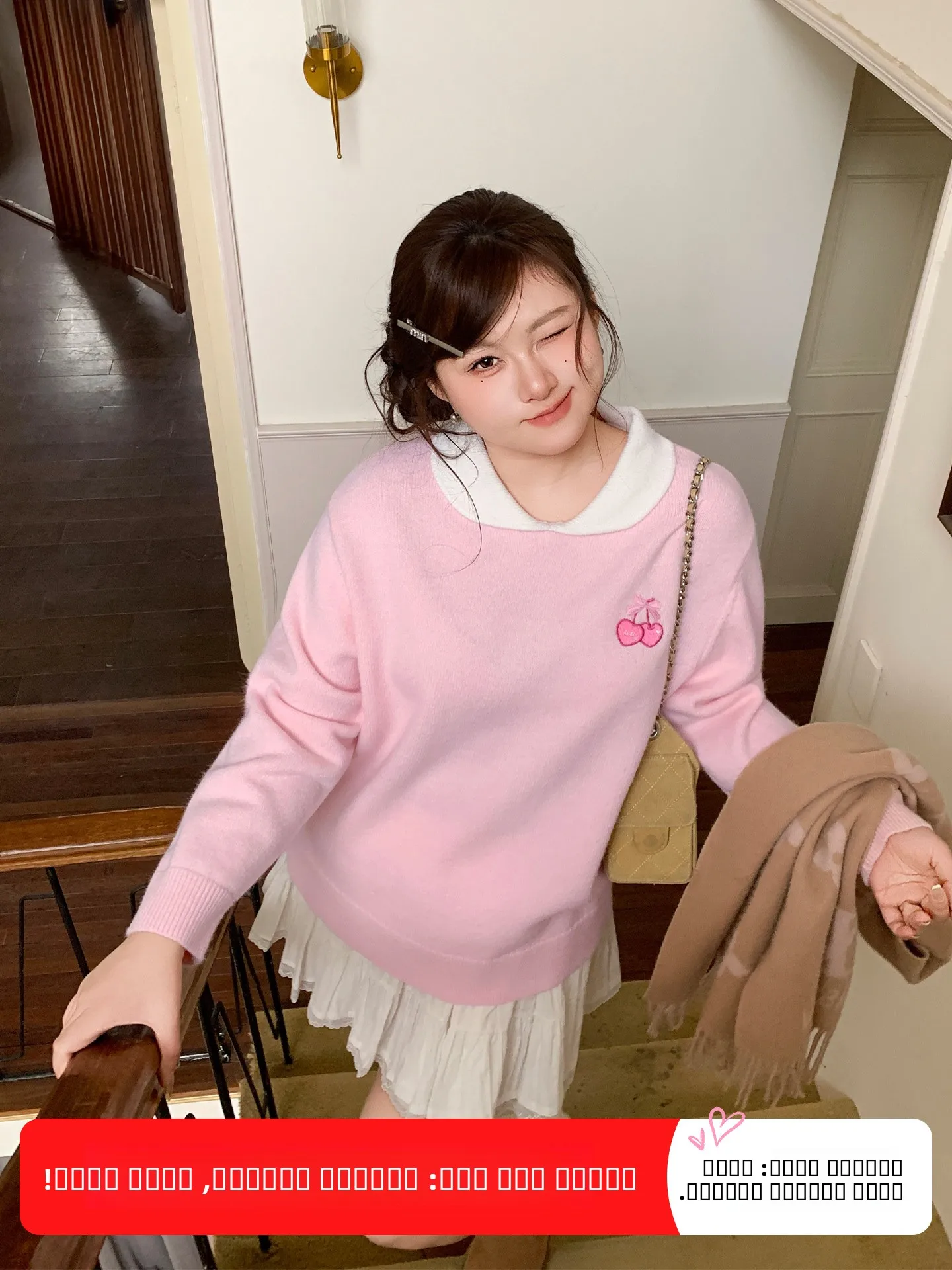 

YUZI Sweet Sle Korean Cherry Embroidery round Ne Long Sve Women's Knitwear Soft Large Size Winter Sweater Princ Pri...