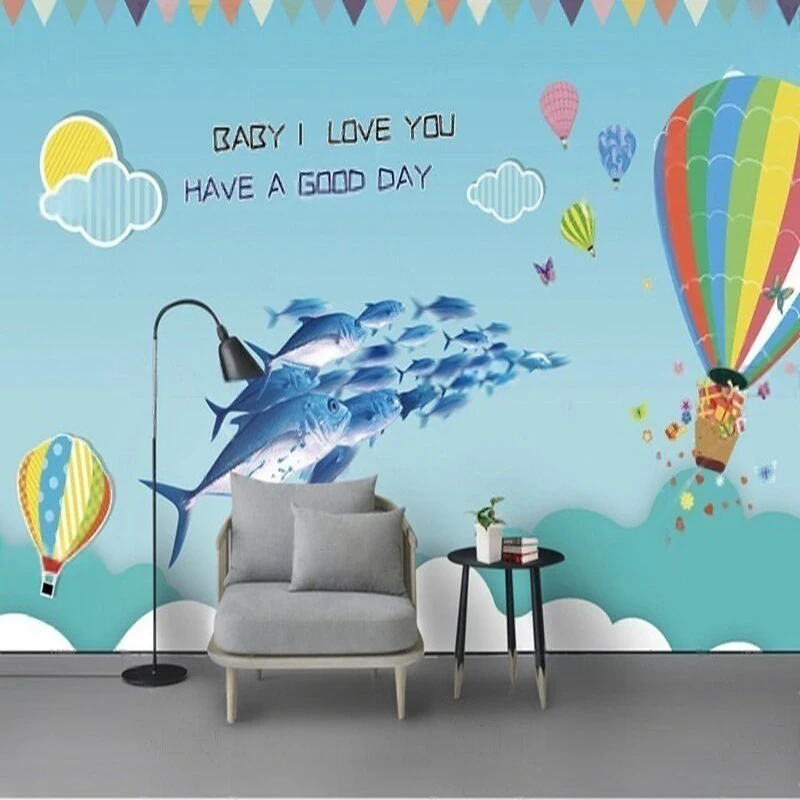 

Customized background wall for Nordic simple cartoon hot air balloon children's room bedroom home decoration