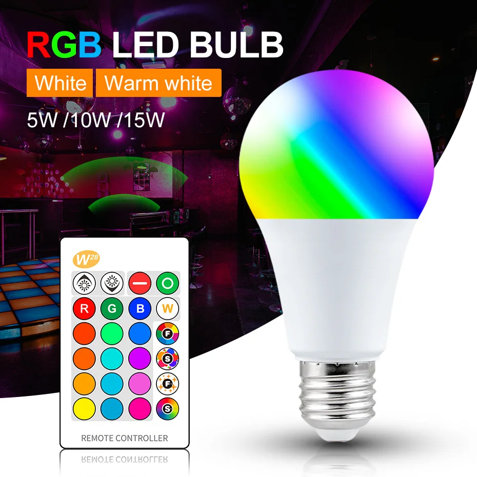 E27 RGB Bóng Đèn LED 5W 10W 15W RGBW 220V 110V Âm Trần LED Lampada Có Thể Thay Đổi nhiều Màu Sắc RGBWW LED Đèn Hồng Ngoại Điều Khiển Từ Xa