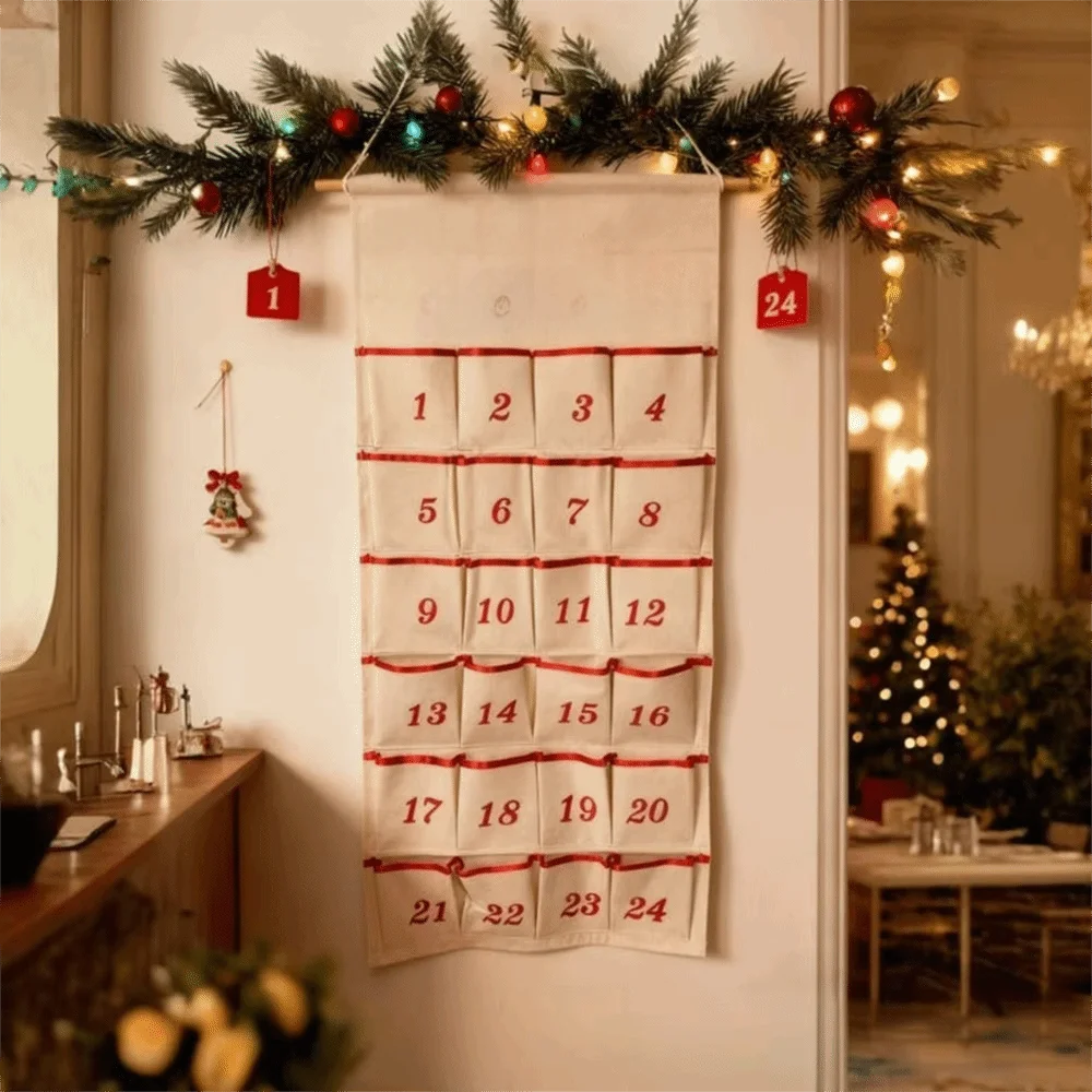With 24 Pockets Christmas Wall Hanging Storage Pouch Space-saving Numbered Christmas Countdown Calendar Good Load-bearing DIY