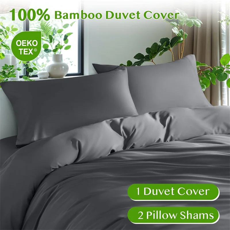 Luxury 3PCS 100% Bamboo Duvet Cover Set (1PC Quilt Cover + 2PCS Pillowcase) Queen King Silky Bedding Sets Double Comforter Cover