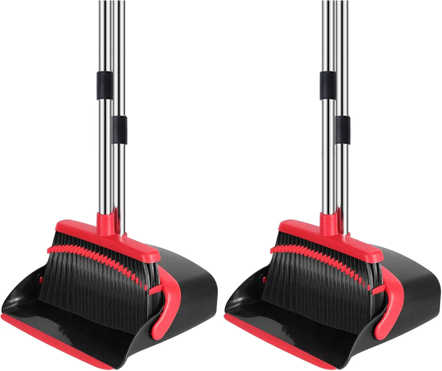 Broom and Dustpan Set, 52-in Long Adjustable Handle Broom Dustpan Combo with Dustpan Teeth to Automatically Clean Hair Suitable