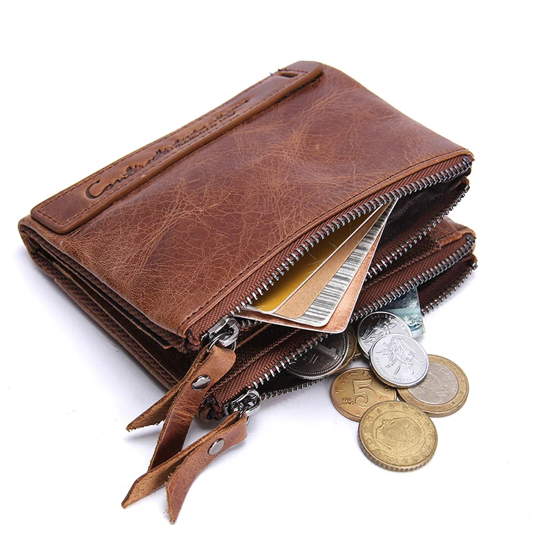 CONTACT'S Genuine Leather Wallets for Men Card Holder Zip Coin Purses Luxury Designer Casual Men Wallet Money Clip Men's Wallets