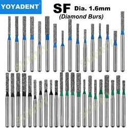 Fresas de diamante Dental tipo SF, fresas de odontología para turbinas de alta velocidad, herramientas de dentista, diámetro de 1,6mm, 10 unids/lote por paquete
