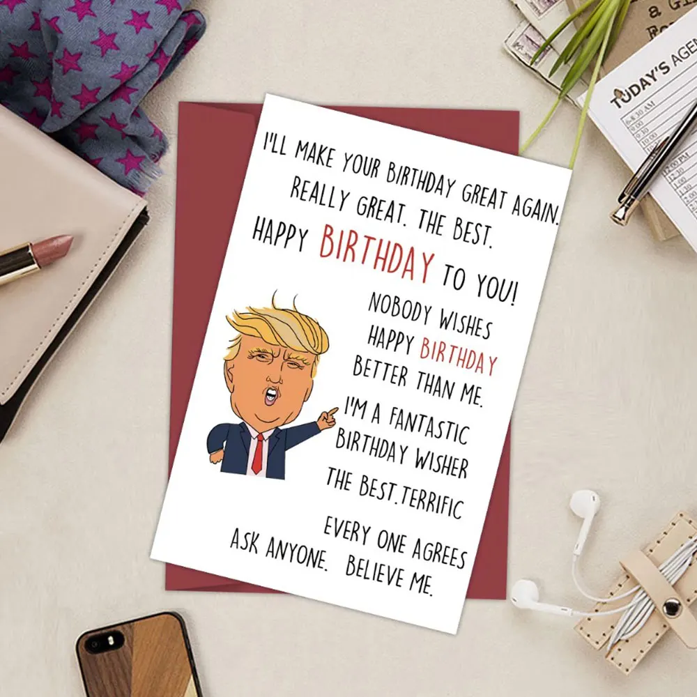 1Pc American Trump Hilarious Birthday Card Funny Creative Birthday Cards Greeting Card with Envelope Creative Decoration Gift