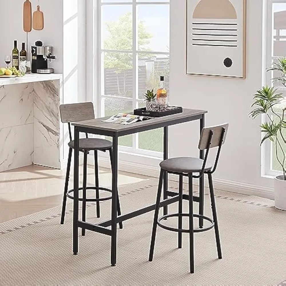 

Dining Table Set, 3 Pieces Bar Table and Chairs Set for Small Space, Industrial Bar Height Table and 2 Upholstered Stools with B