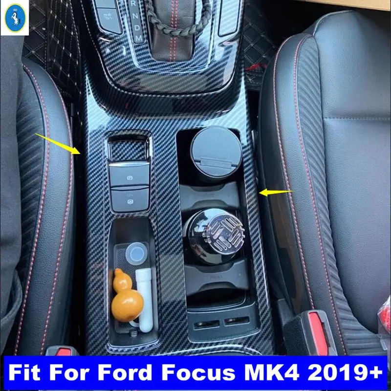

Fit For Ford Focus MK4 2019 - 2025 ABS Carbon Fiber Car Center Console Water Cup Holder Decoration Cover Trim Sticker Accessorie