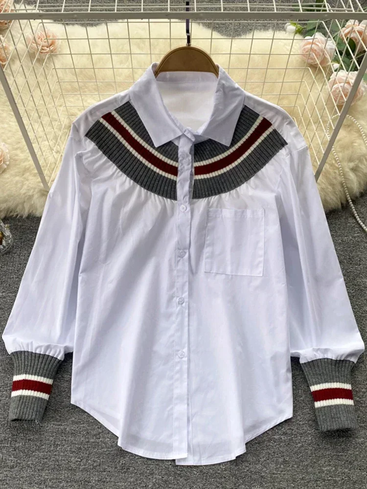 Women Spring Autumn Blouse New Age-reducing Temperament Striped Loose Lapel Western Style Versatile Shirt Vestidos Female D0859