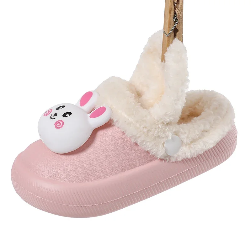 Inverno bambini coniglietto coniglio Indoor casa scarpe di cotone EVA Vamp pantofole calde impermeabili per ragazzi e ragazze scarpe antiscivolo