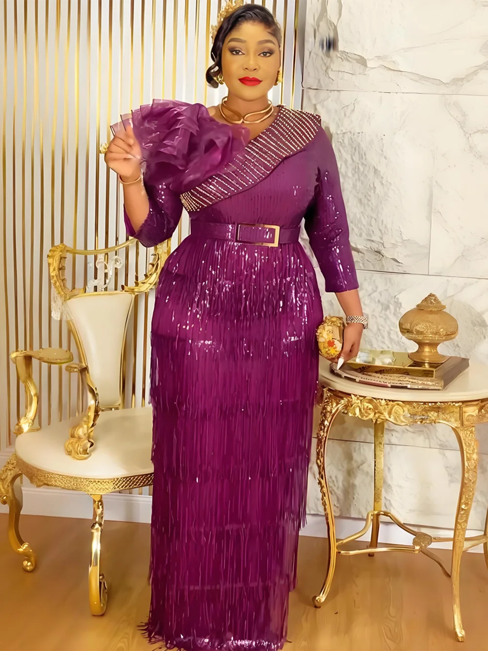 Plus Size African Party Dresses for Women 2025 New Dashiki Tassel Sequin Wedding Evening Gown Elegant Turkey Muslim Maxi Dress