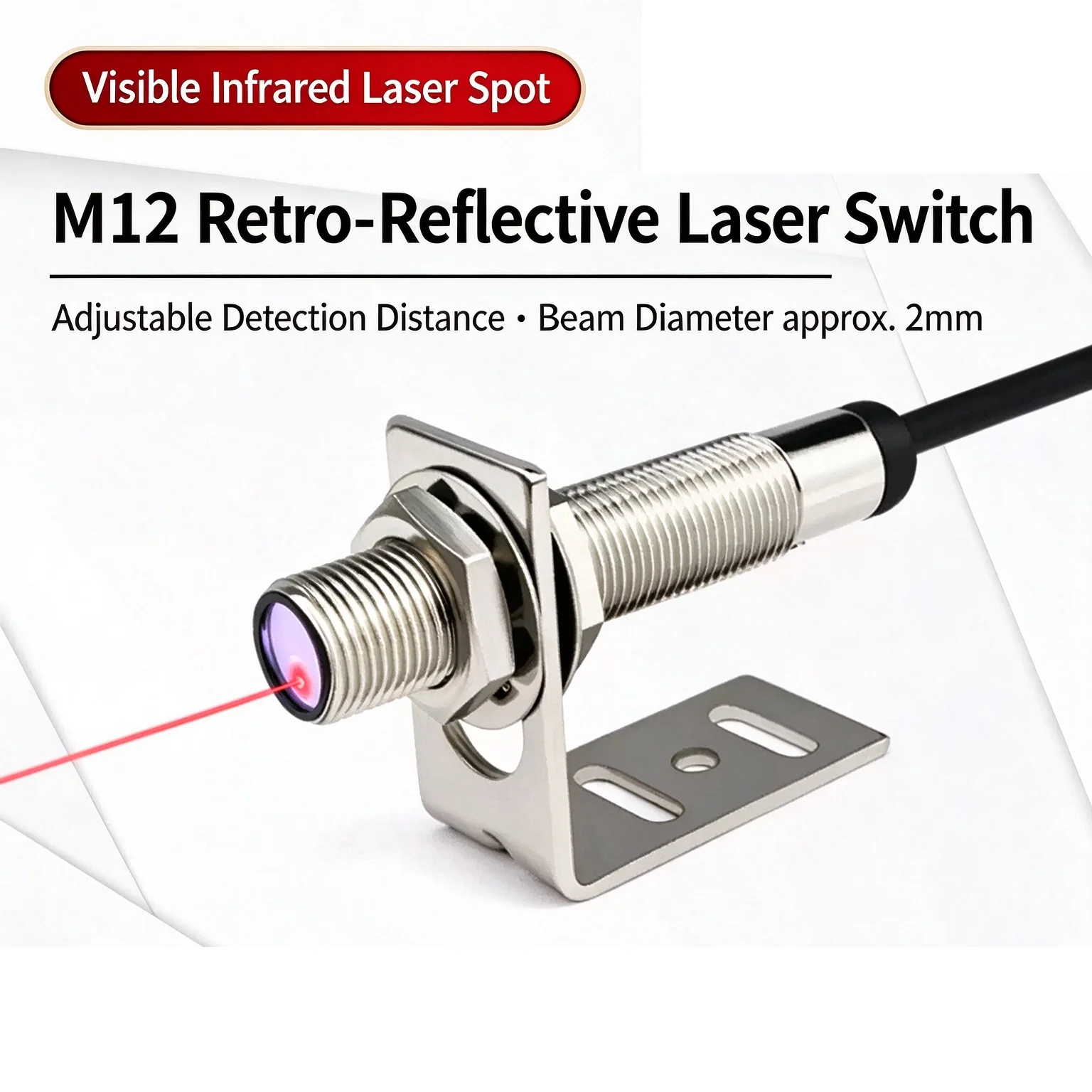 M12 Waterproof Laser Sensor Photoelectric Switch 30cm Diffuse Reflection Infrared Visible Material Opague Optoelectric Switch