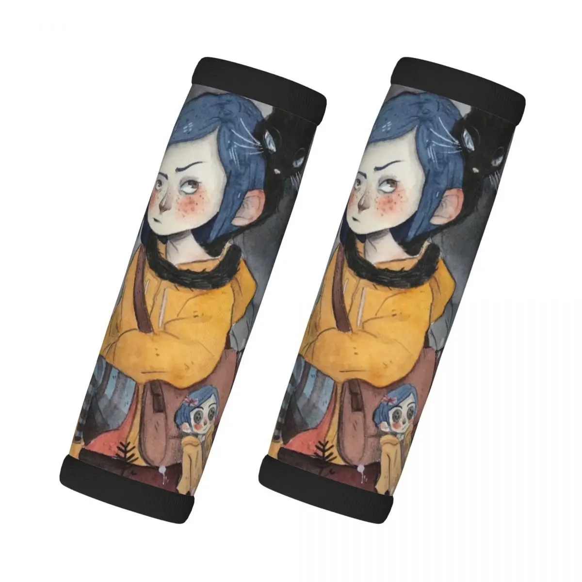 

Custom Cartoon Coraline Luggage Handles Wrap Grips 2 Pcs Neoprene Suitcases Luggage Travel Accessories For Backpack Shoulder Pad