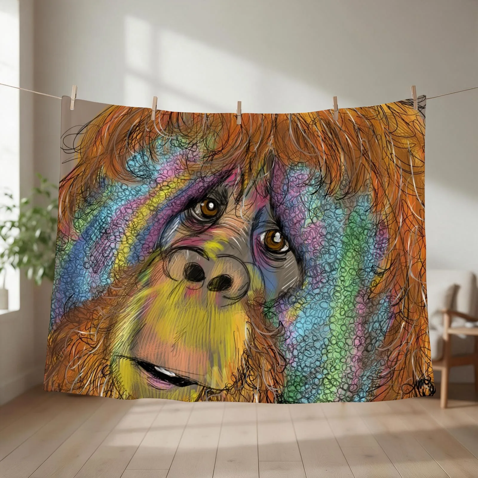 save the Orangutan Throw Blanket couch cozy soft plush fuzzy picnic outdoor blanket