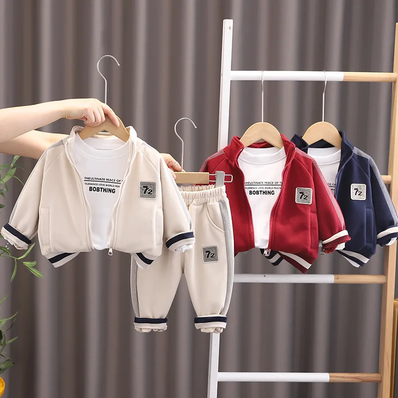 

2025 Spring Autumn Kids 3-Piece Set Zipper Jacket + T-shirt + Pants Outfit for Boys Girls Age 1-6 Years Cotton Casual Outfits