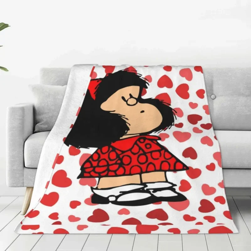 

Mafalda Heart Blanket Cover Amine Cartoon Flannel Throw Blanket Summer Air Conditioning Personalized Ultra-Soft Warm Bedspreads