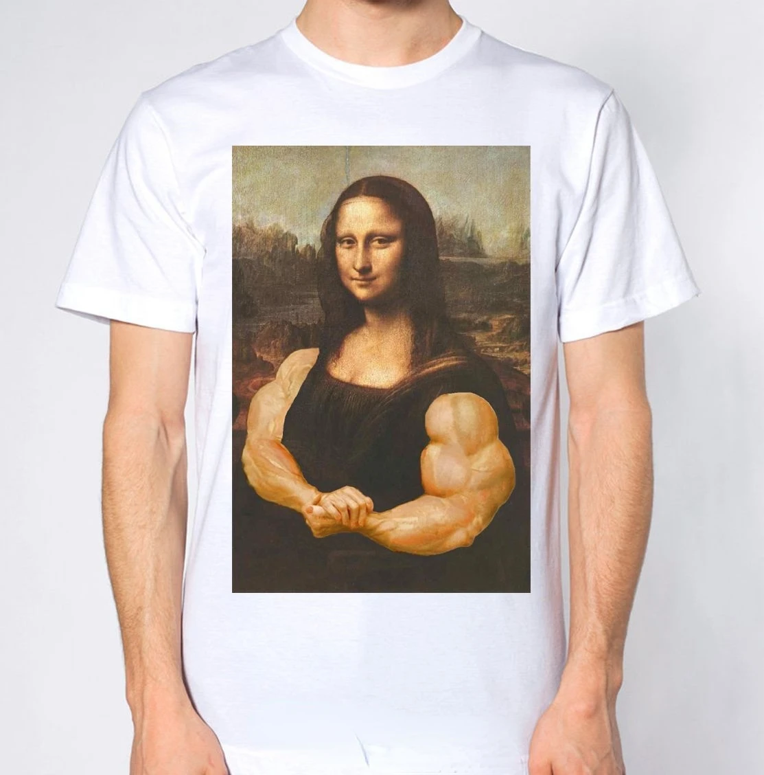 Humour Graphic Mona Lisa Bodybuilding TShirt Muscles Gym Parody Funny Hilarious Painting Casual pride t shirt men Fashion tshirt