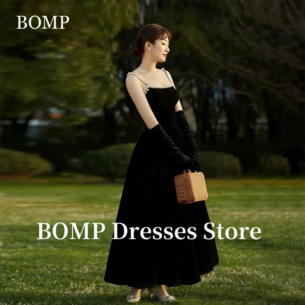 BOMP エレガントなイブニングドレス ベロア ビーズ スパゲッティ ストラップ A ライン ブライダル ドレス 韓国のウェディング ドレスの写真撮影カスタマイズ 웨딩드레스