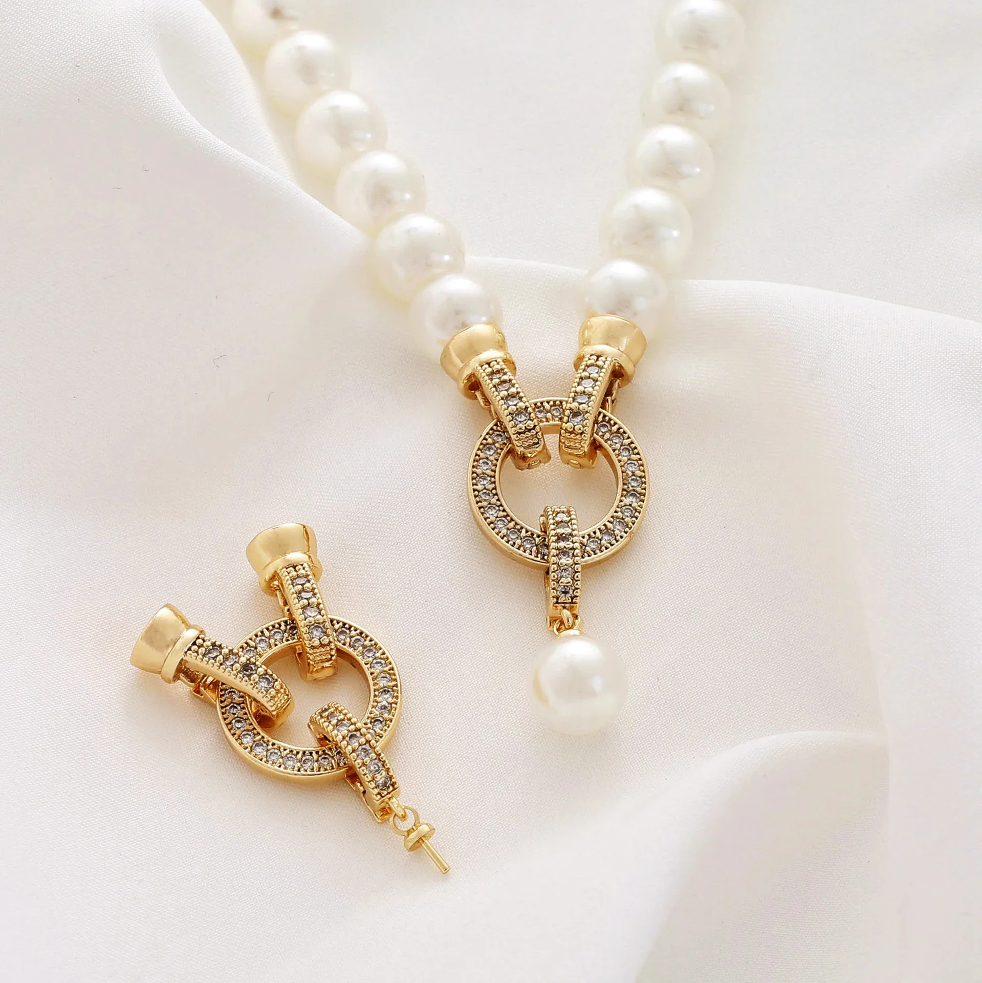 1Pc 18K Gold Plated Copper Inlaid Zircon Circle Fastening Lock Connectors Buckle DIY Handmade Necklace Pendant Accessories