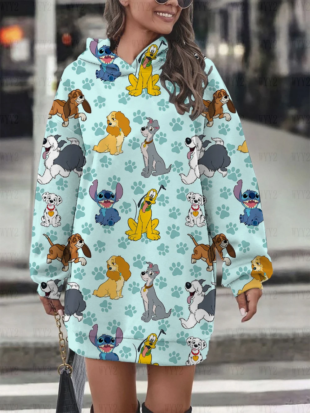 Disney Sweater Dress Autumn Winter Casual Street Style Printed Stitch Mickey Pullover Sweatshirt Women\'s Clothing