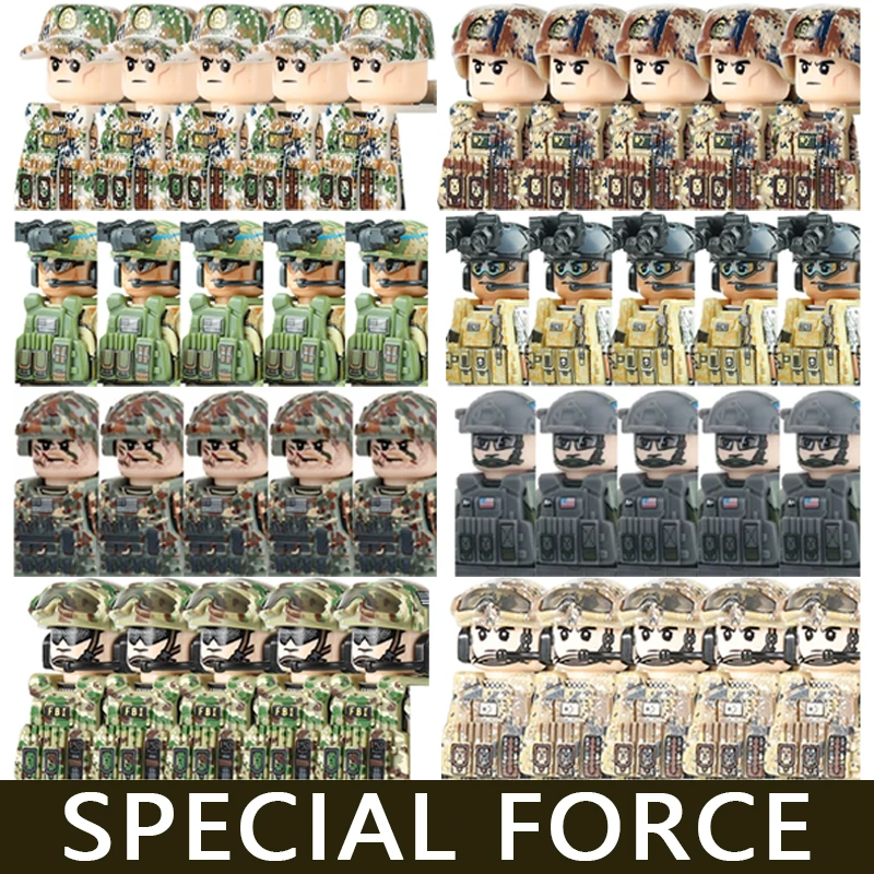 Modern Military Army Soldier Figures Series Building Blocks Special Forces Troops Russian US Commander Warrior Helmet Bricks Toy