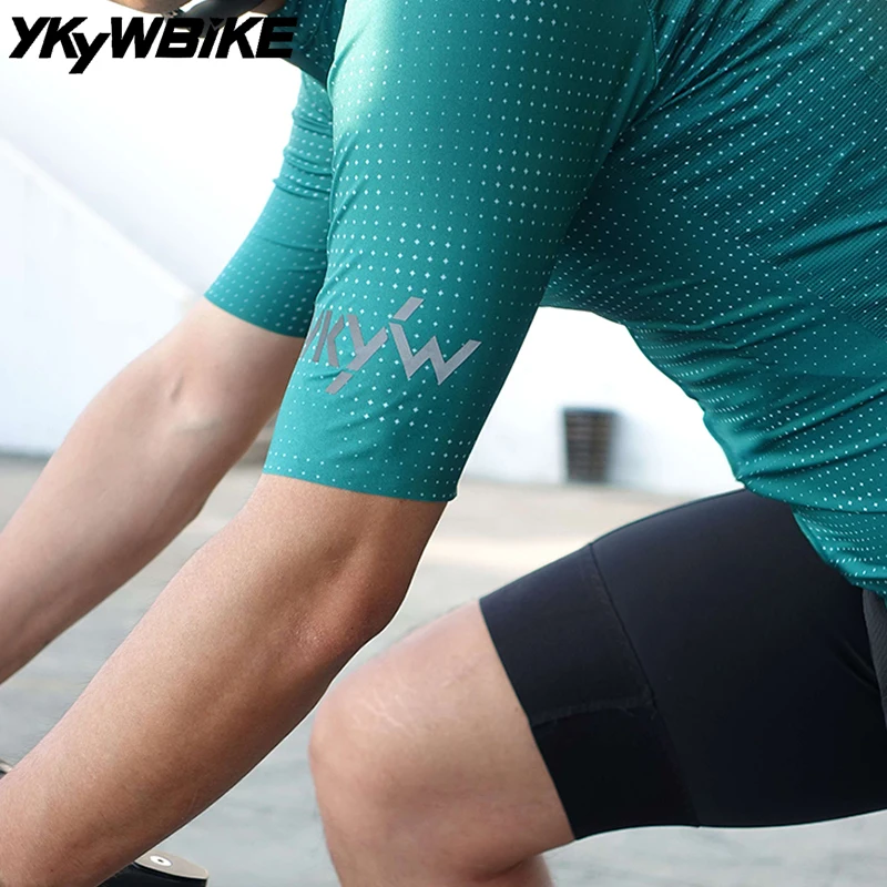YKYWBIKE UPF 50+ Herren Kurzarm-Radtrikot Nahtloses Rennrad-Shirt Fahrrad MTB Langarm-Radkleidung Atmungsaktiv – Detail 3