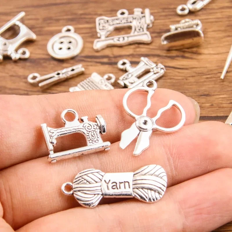 Zinc Antique Silver Color Sewing Theme Charms Clip Thread Ruler Pendants for DIY Necklace Bracelets Jewelry Making