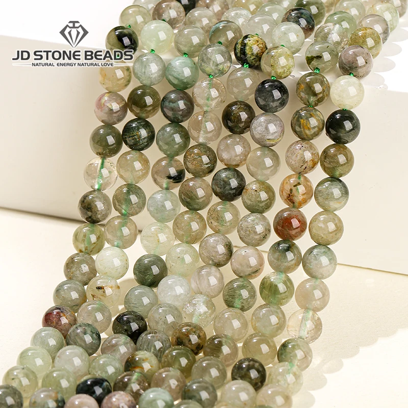 

Natural Stone Green Rutilated Quartz Bead Round Loose Spacer Gemstone Bead for Jewelry Making DIY Bracelet Necklace Accessories