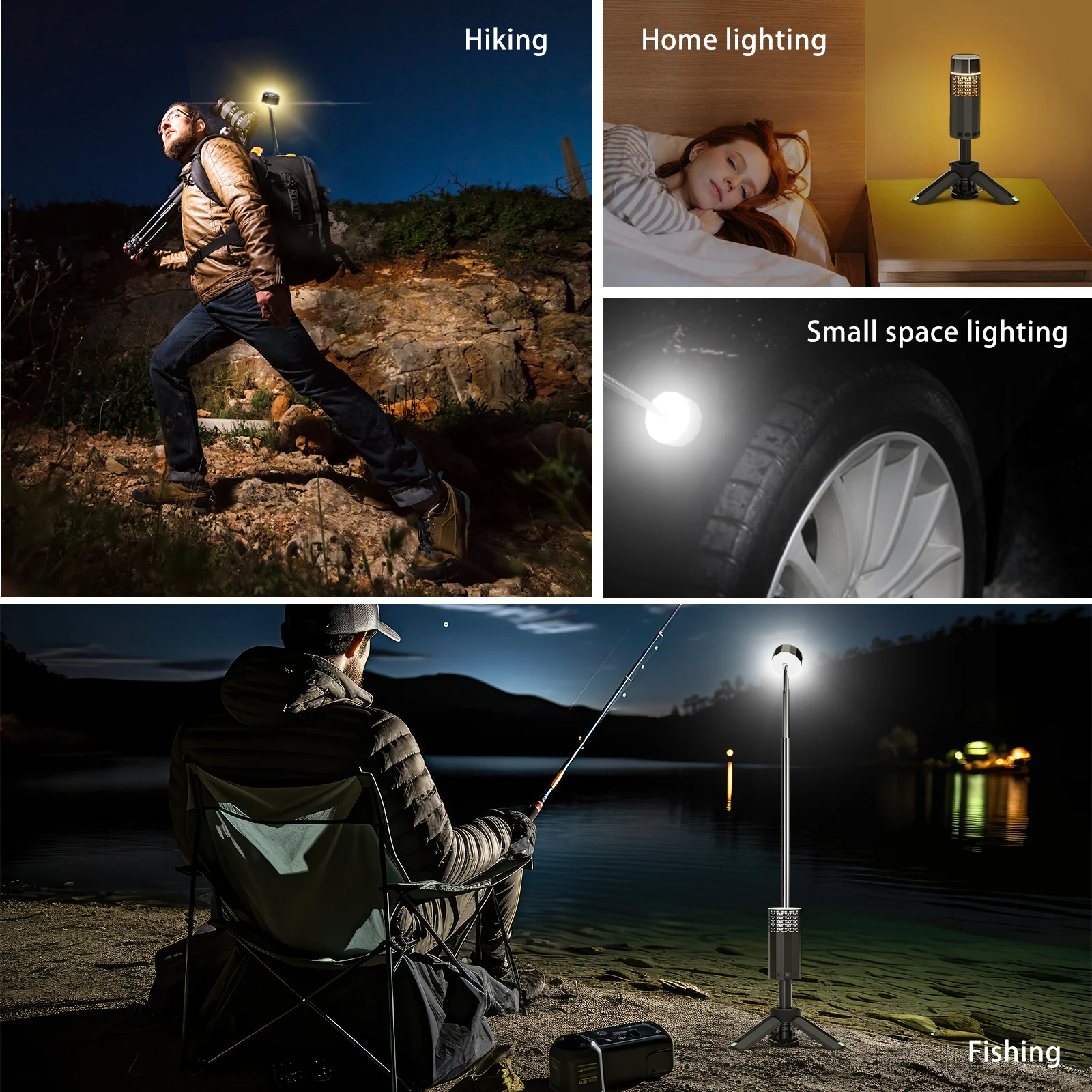 Lampada da campeggio esterna Lampada da campeggio per manutenzione a espulsione automatica da tre piedi, torcia portatile, sospesa e resistente ai falli