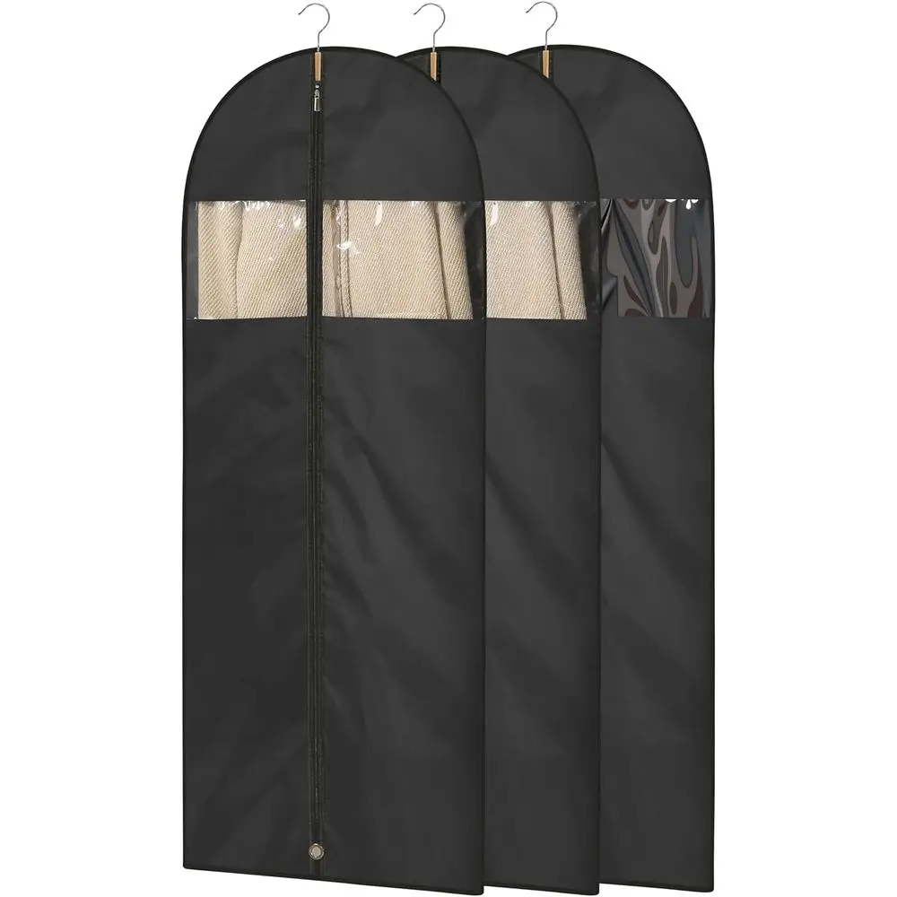 

65 Long Garment Bags, 3-Pack Collapsible with Clear Window for Women's Coats, Formal Gowns, and Evening Dresses