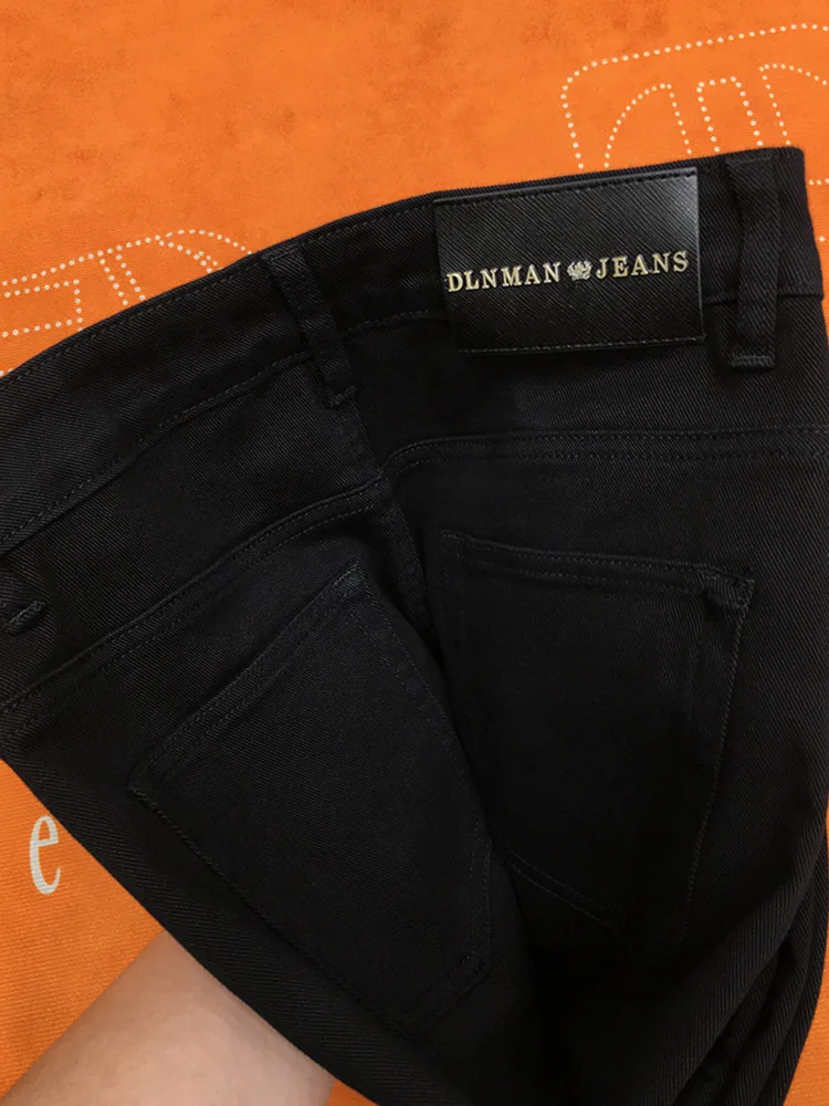 Jean noir extensible haut de gamme pour homme, pantalon d'affaires décontracté, coupe slim, tendance, léger, luxe, simple, tendance