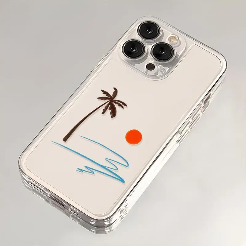 Transparent Red Sun Coconut Tree Wave Phone Case For IPhone 16 15 14 13 12 11 PROMAX XSXR 7 8 Plus Soft Silcone Phone Case Cover