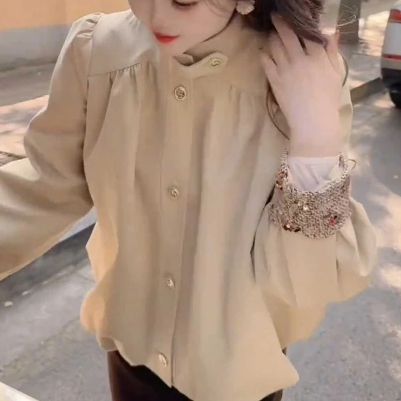 Faionable ort cáqui cor jaet 2025 novo coreano sle único ular bonito feminino irt casual solto ajuste longo sve