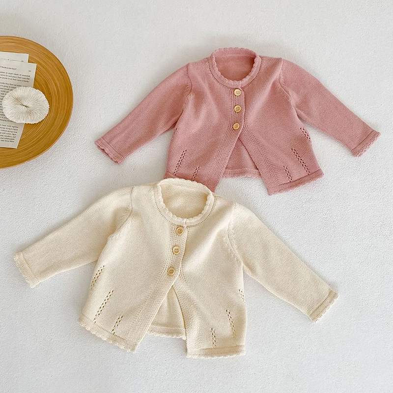 Infant Baby Girls Long Sleeve Pure Color Knitted Cardigan Coat 0-3Yrs Autumn Sweet Kids Girls Sweaters Cardigan Coat