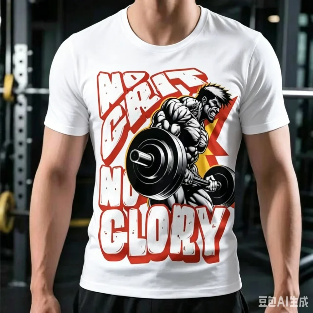 3D Fitness Pattern Print Men's T-shirts Summer Fashion Gym Bodybuilding Short Sleeve Tees Daily Loose