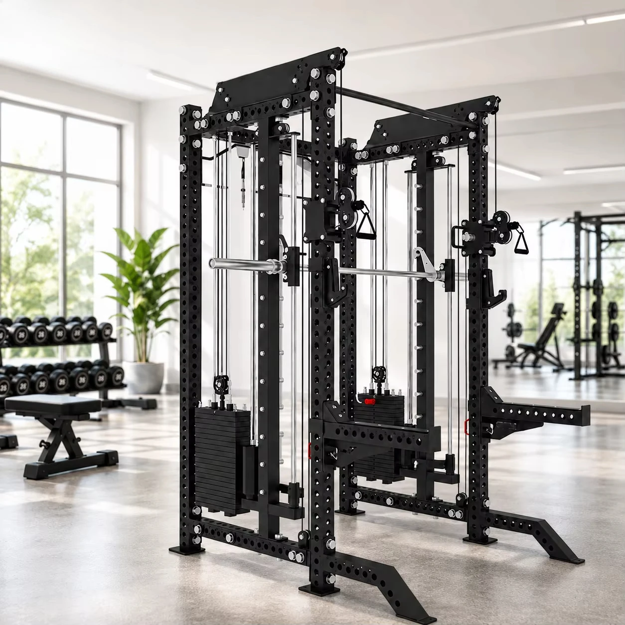 SK Dual Adjustable Pulley Cable Crossover Machine Functional Trainer Smith Machine Squat Rack Commercial Gym Equipment Pro Gym