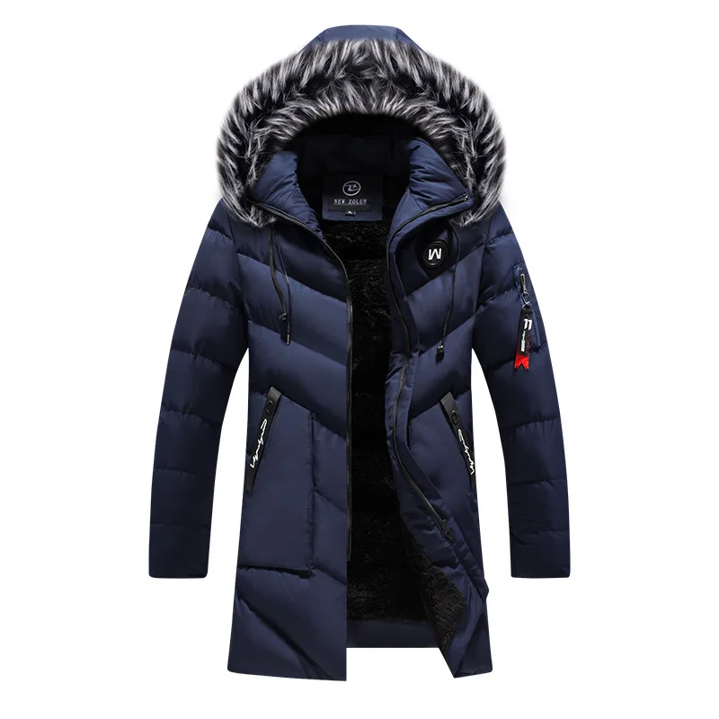 Winter Long Outwear Coats Men Parkas Thick Fleece Solid Color Winter Jacket Fashion Fur Hooded Warm Cotton Parka Windbreaker