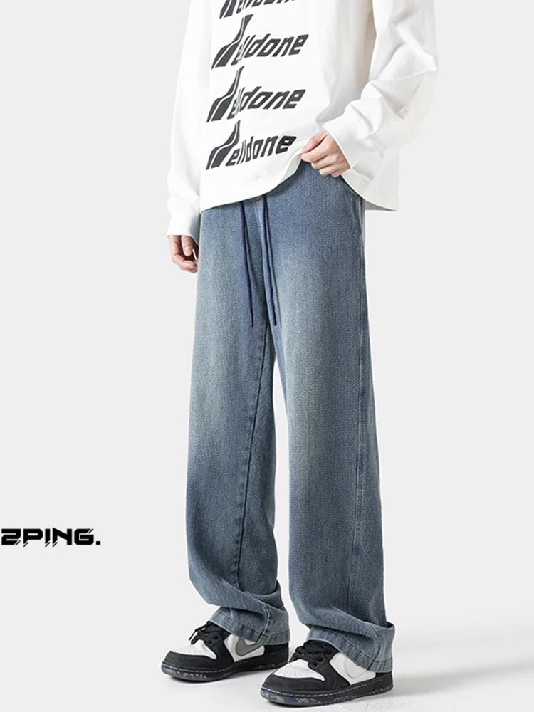 

Мужские свободные джинсы прямого кроя оверсайз в уличном стиле, весенне-осенние, модные, брендовые, для подростков, широкие длинные брюки, повседневные