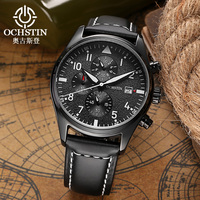 OCHSTIN Quartz Movement Leather Pilot Series Watches Men Luxury Original Sports Chronograph Watch ​Waterproof WristWatch Clock