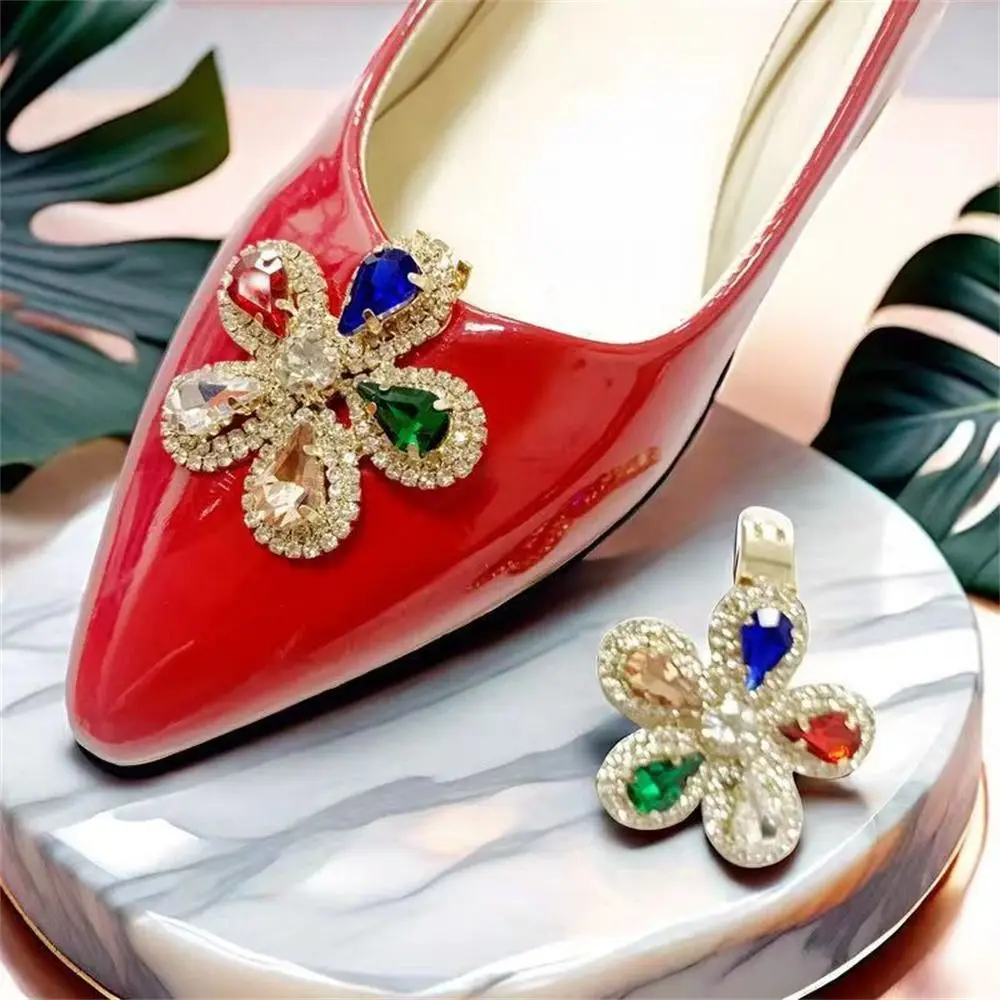 Crystal Shoe Clips Shiny Rhinestones Colorful Flowers Charm Buckle Bride Shoes Decoration Women Lady