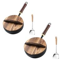 Iron Wok Pan Small Flat Bottom Sturdy Cooking Pan Easily to Clean Chinese Wok