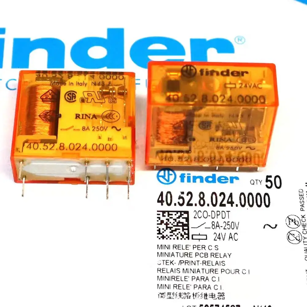 FINDER 100% NOVO 40.52.8.024.0000 RELÉ 1 UNIDADE 40.52 24VAC 8A 8 PINOS 2CO Relés Originais TIPO 95.15.2 95.05