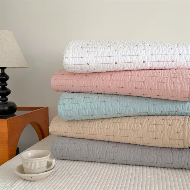 Embroidered Bedspread Cotton Quilt Throw Blanket Twin Size 150x200cm Lightweight Coverlet Sofa Bed Cover All-Season Home Decor
