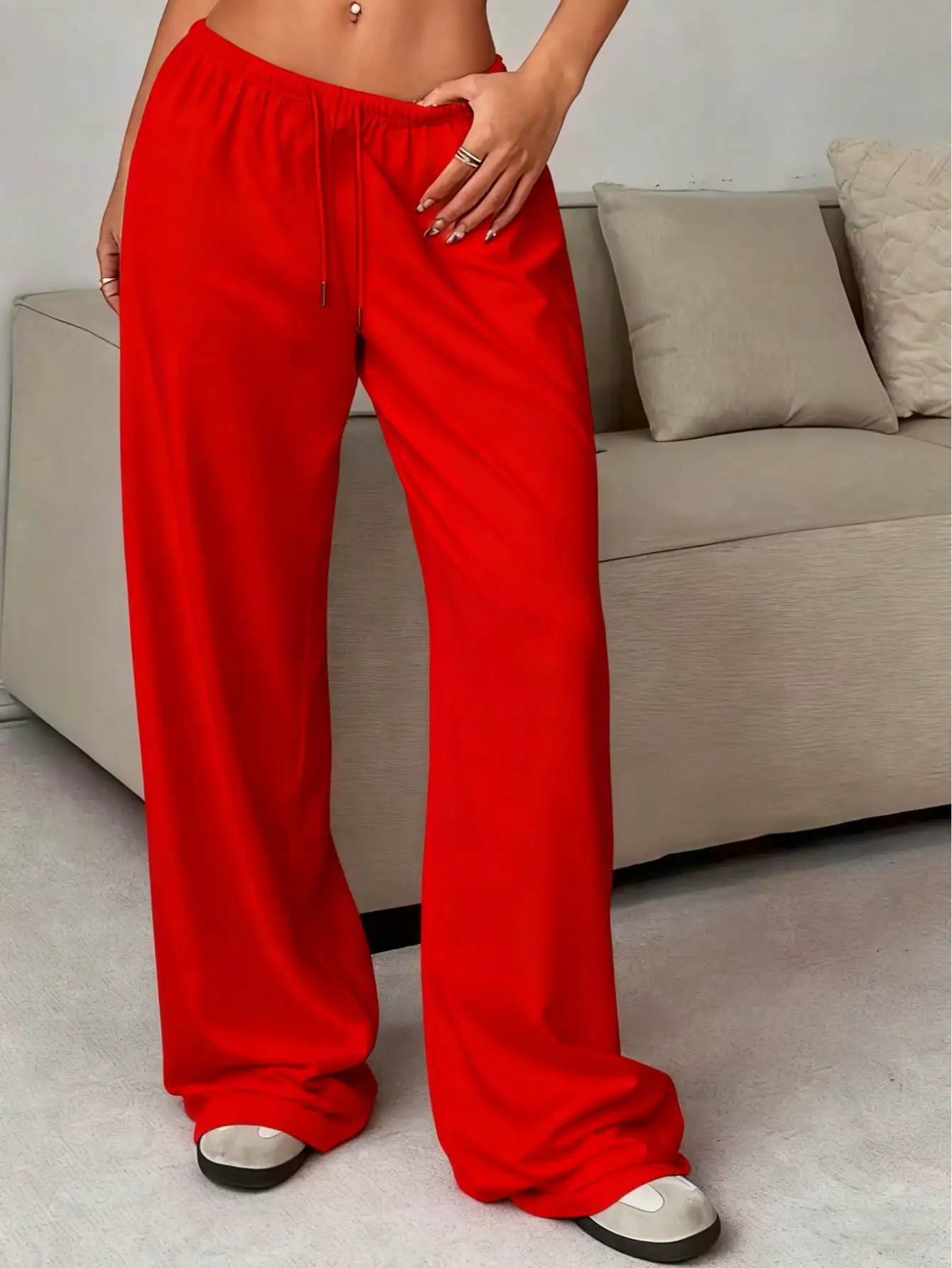 2026 Damen Casual Ganzjahres-Laufhose - Bequeme, lockere, einfarbige Hose mit Kordelzug und elastischem Bund, weites Bein – Detail 20